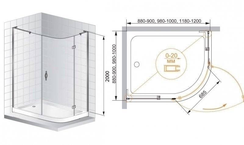 Душевой уголок Cezares BERGAMO-RH-1-ARCO 120х100 купить в интернет-магазине Sanbest