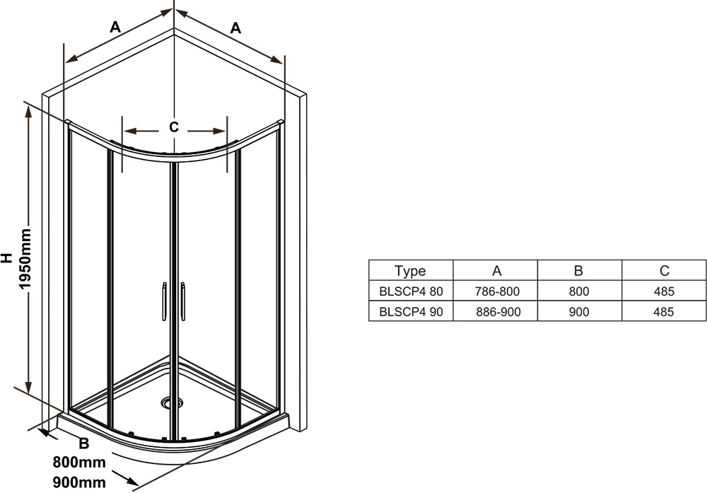 Душевой угол Ravak BLIX SLIM BLSCP4 90x90 блестящий/Transparent купить в интернет-магазине Sanbest