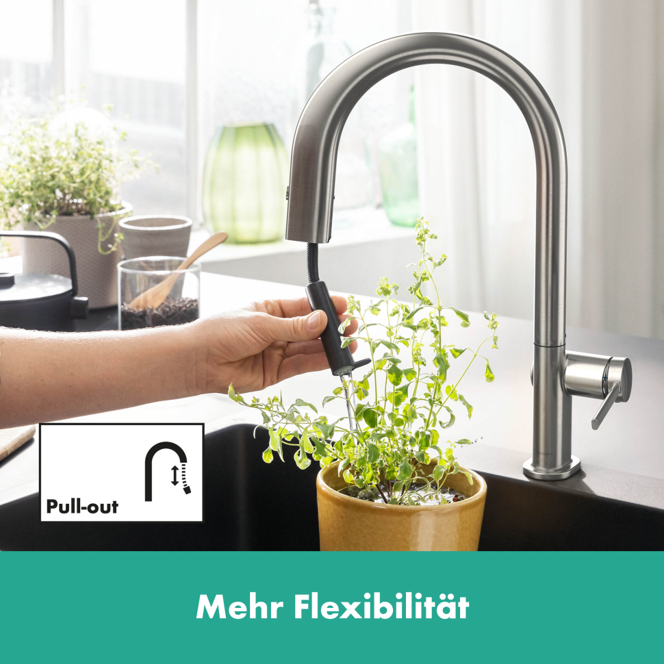 Смеситель для кухни Hansgrohe Aqittura M91 76803800 нержавеющая сталь купить в интернет-магазине сантехники Sanbest