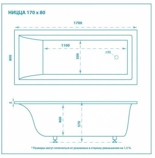 Ванна Marmo Bagno Ницца MB-N170-80 170х80 купить в интернет-магазине Sanbest