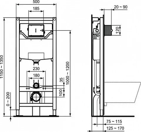 Унитаз подвесной с инсталляцией Ideal Standard Prosys Connect Air R031001 белый/кнопка хром, с крышкой микролифт купить в интернет-магазине Sanbest