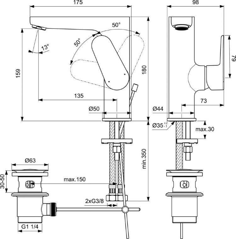 Смеситель для раковины Ideal Standard CERAFINE O BC703XG купить в интернет-магазине сантехники Sanbest