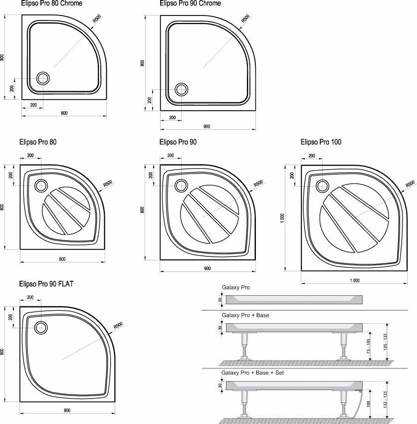 Душевой поддон Ravak Galaxy Pro Elipso 90х90 XA237701010 купить в интернет-магазине Sanbest