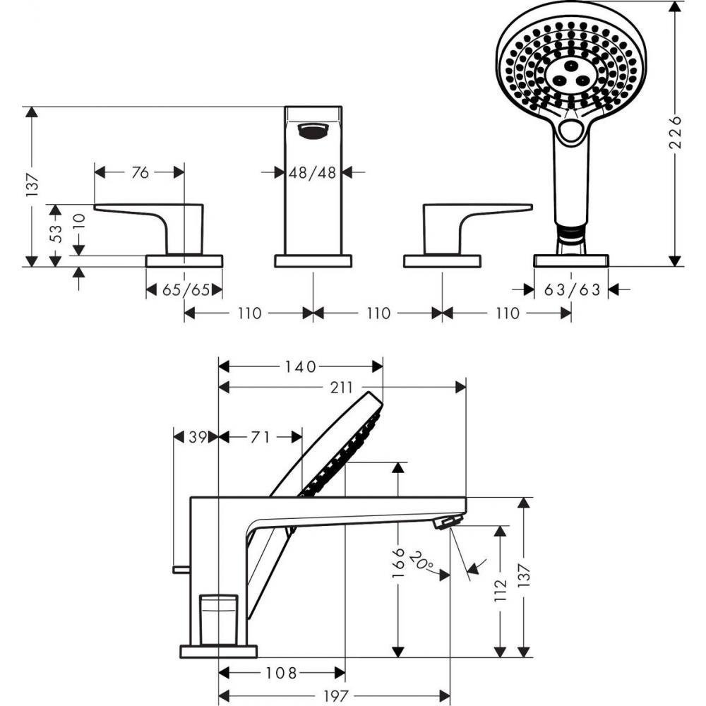 Смеситель для ванны Hansgrohe Metropol 32553000 купить в интернет-магазине сантехники Sanbest