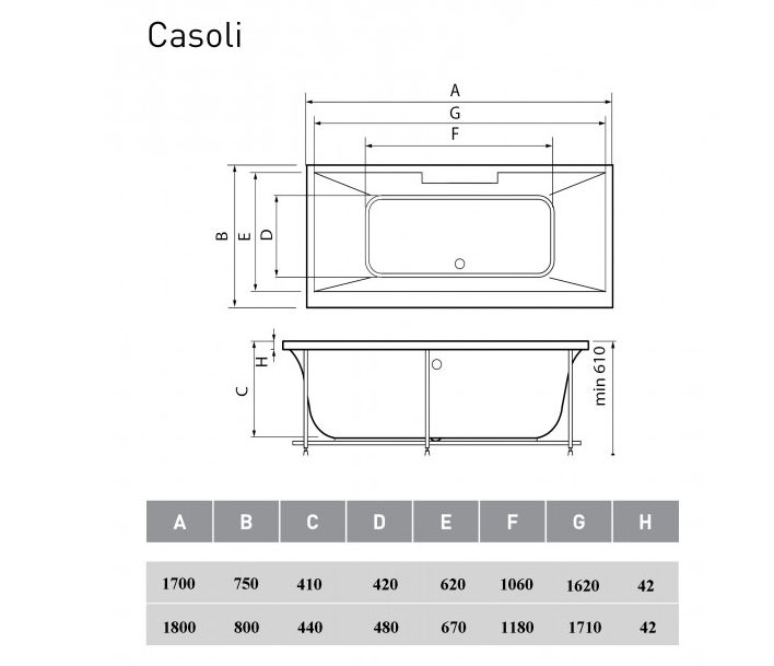 Ванна акриловая Vayer Casoli 180x80 купить в интернет-магазине Sanbest