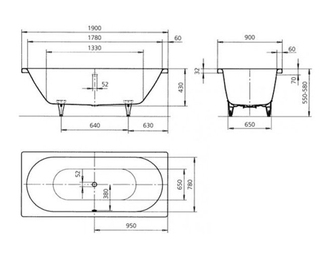 Ванна стальная Kaldewei Classic Duo 114 190x90 Easy-clean купить в интернет-магазине Sanbest