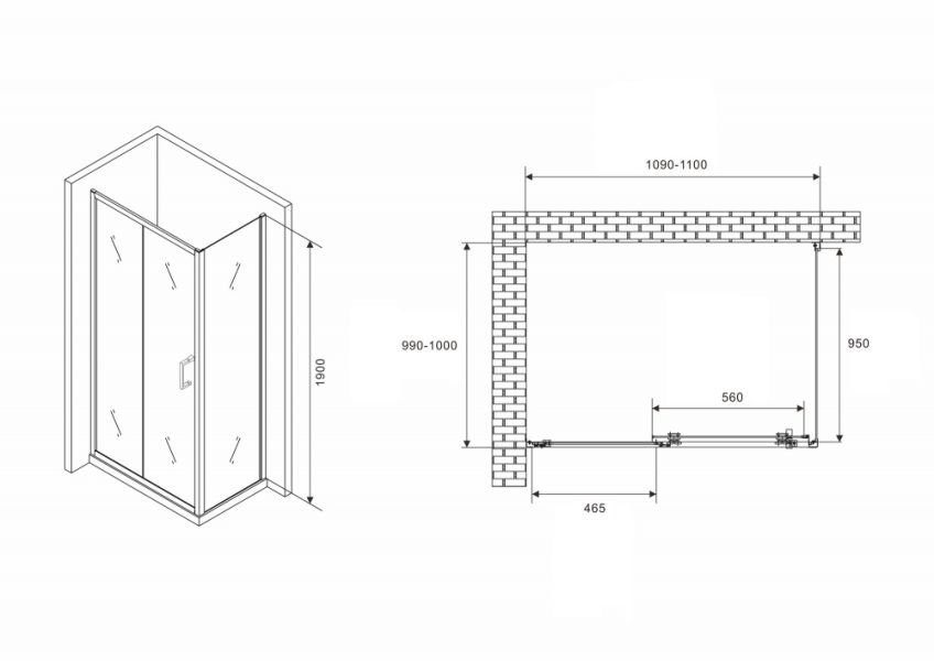 Душевой уголок ABBER Schwarzer Diamant AG301105-S1005 110x100 стекло прозрачное/профиль хром купить в интернет-магазине Sanbest