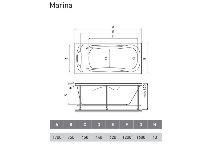 Ванна акриловая Relisan Marina 170x75 купить в интернет-магазине Sanbest