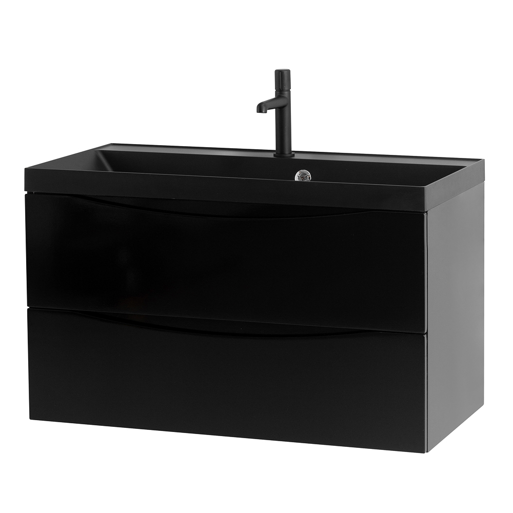 Тумба с раковиной Belbagno MARINO 80 черная глянцевая/черная раковина для ванной в интернет-магазине Sanbest