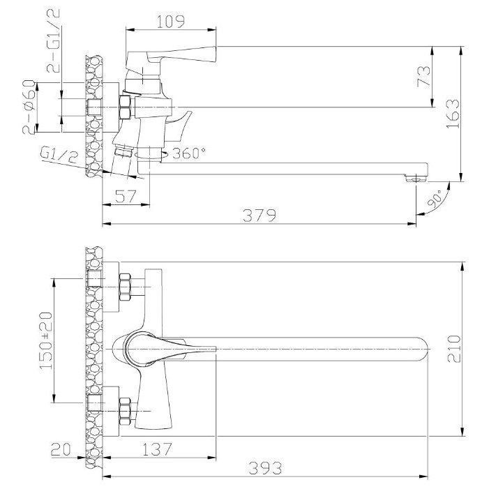 Смеситель для ванны Rossinka RS34-32 купить в интернет-магазине сантехники Sanbest