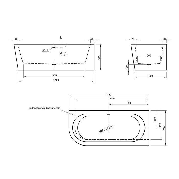 Акриловая ванна Knief Wall 180x80 купить в интернет-магазине Sanbest