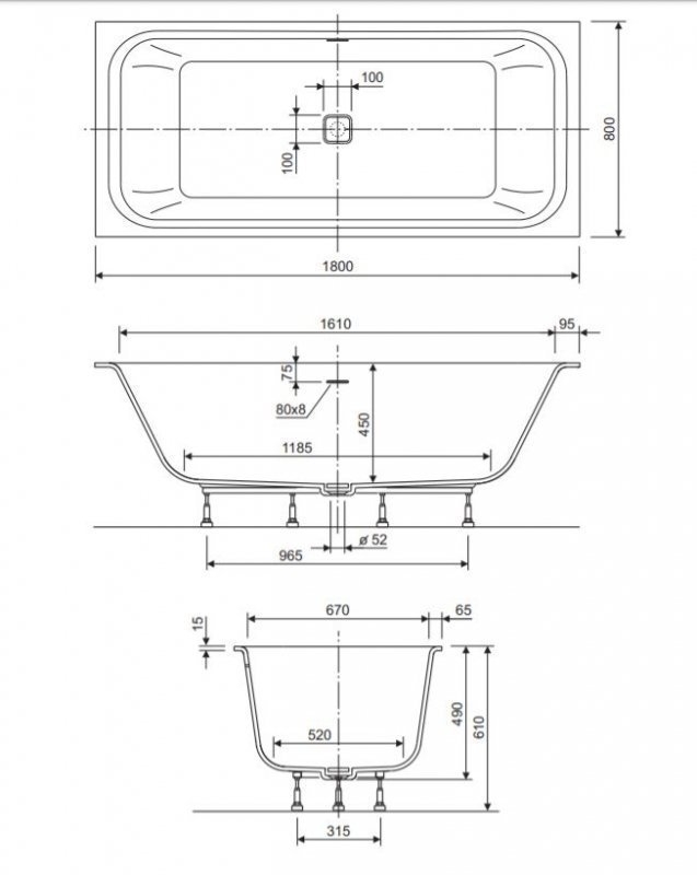 Ванна Cezares Titan Vario отдельностоящая 180x80 купить в интернет-магазине Sanbest