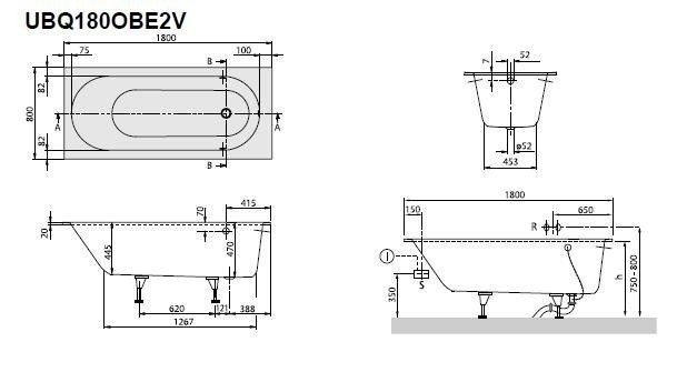 Ванна Villeroy&Boch Oberon UBQ180OBE2V-01 180x80 купить в интернет-магазине Sanbest