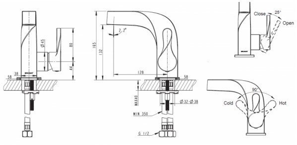 Смеситель для раковины Bravat WAVE F174108C-2 купить в интернет-магазине сантехники Sanbest