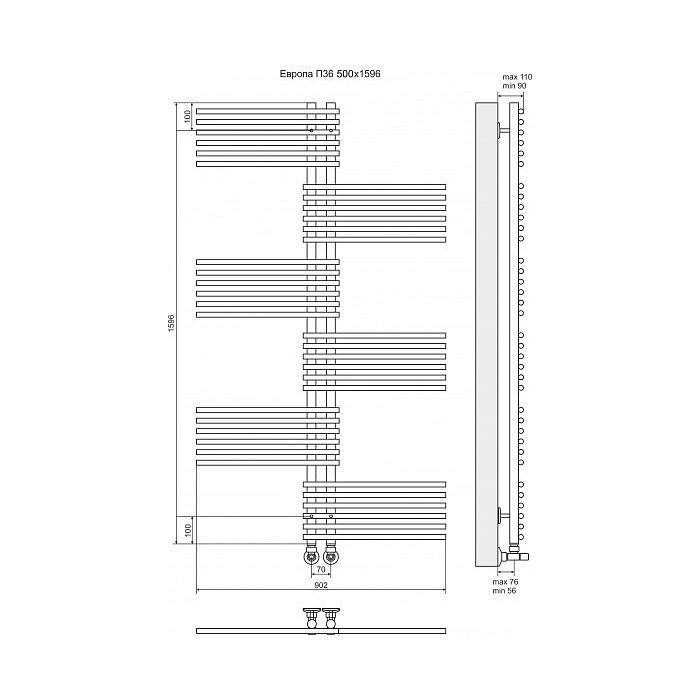 Полотенцесушитель водяной Terminus Европа П36 500x1596 купить в интернет-магазине сантехники Sanbest