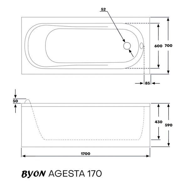 Ванна акриловая Byon Agesta 170х70 купить в интернет-магазине Sanbest