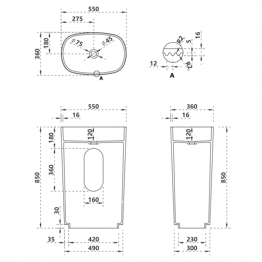 Раковина ABBER Stein AS2502-H белая матовая купить в интернет-магазине Sanbest