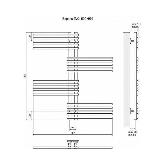 Полотенцесушитель электрический Terminus Европа П20 500x996 левый/правый купить в интернет-магазине сантехники Sanbest