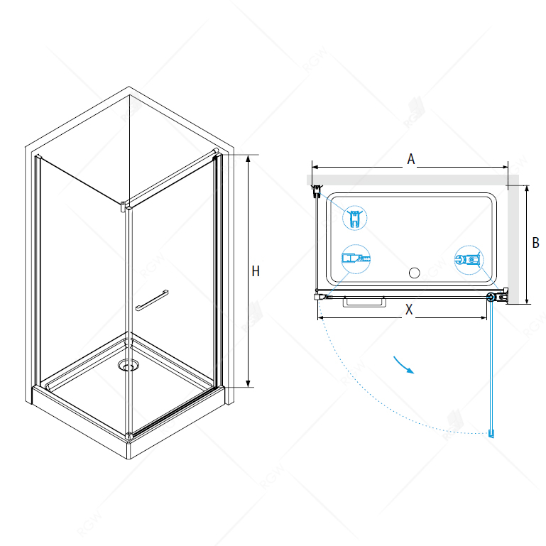 Душевой уголок RGW Passage PA-48 (PA-03 + Z-050-1+держатель) 80х100 стекло прозрачное/профиль хром купить в интернет-магазине Sanbest