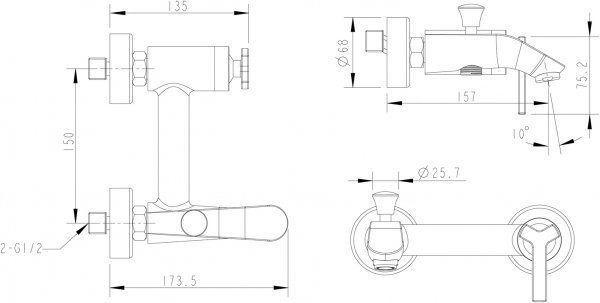 Смеситель для ванны Bravat Waterfall F673107BM-01 купить в интернет-магазине сантехники Sanbest