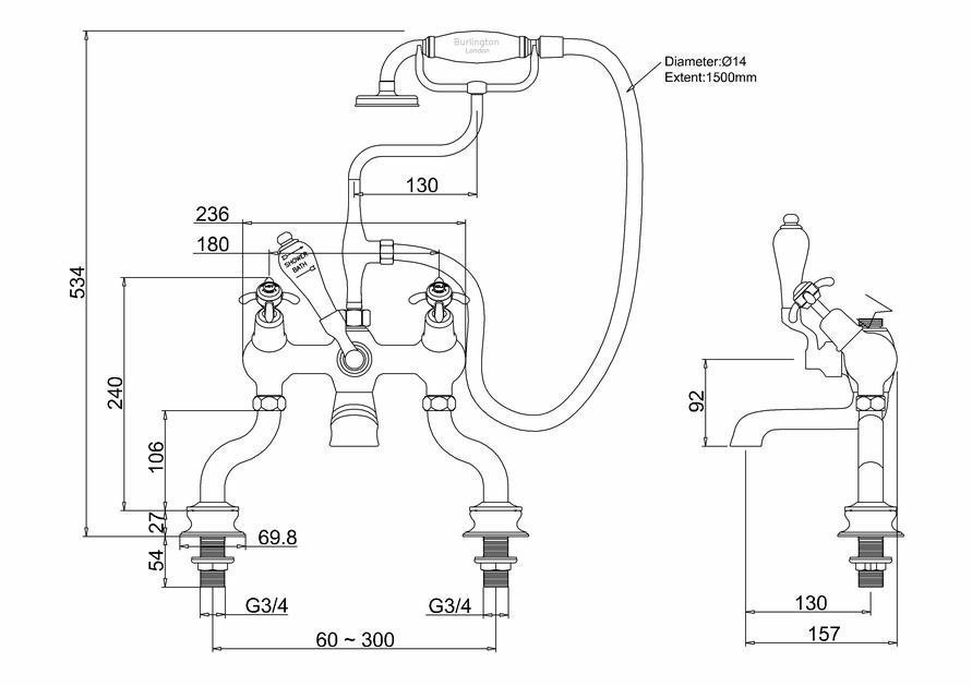 Смеситель для ванны Burlington Regent ANR19-QT хром/ручки белые купить в интернет-магазине сантехники Sanbest