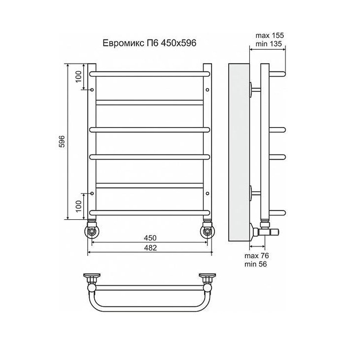 Полотенцесушитель водяной Terminus Евромикс П6 450x596 купить в интернет-магазине сантехники Sanbest