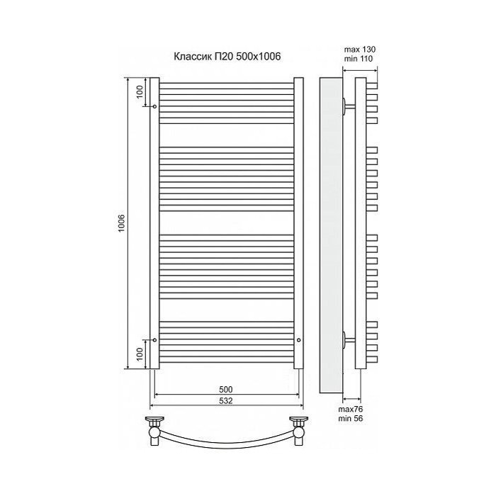 Полотенцесушитель электрический Terminus Классик П20 500x1006 левый/правый купить в интернет-магазине сантехники Sanbest