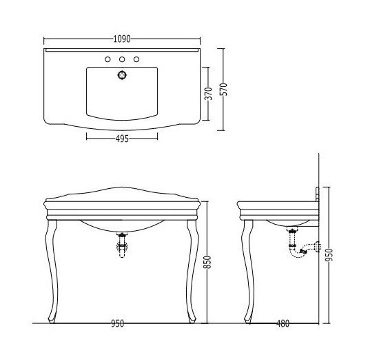 Консоль с раковиной Devon&Devon Colette 109х57 с 1 отверстием для ванной в интернет-магазине сантехники Sanbest