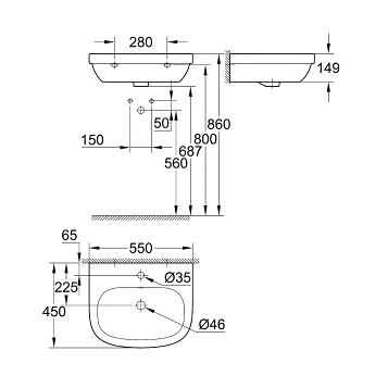 Раковина с полупьедесталом Grohe Euro Ceramic GR2005-1 55 купить в интернет-магазине Sanbest