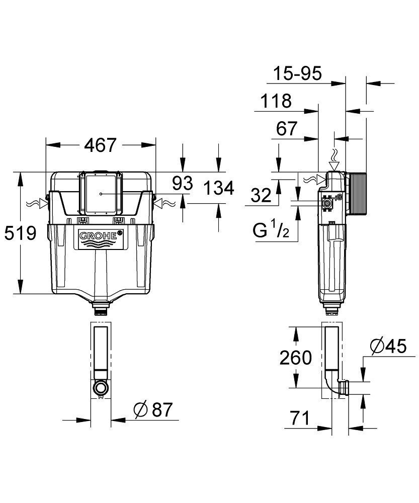 Смывной бачок скрытого монтажа GROHE GD2 38661000 купить в интернет-магазине сантехники Sanbest