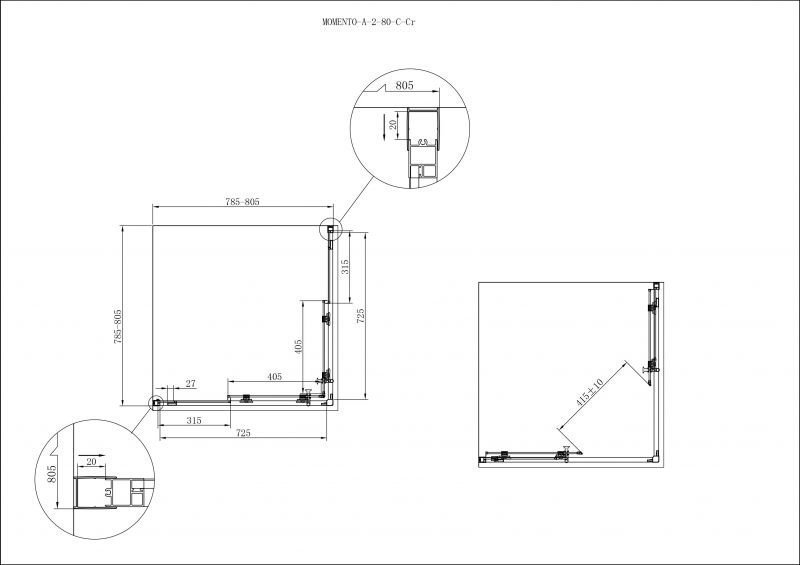 Душевой уголок Cezares MOMENTO-A-2 прозрачный 80x80 купить в интернет-магазине Sanbest