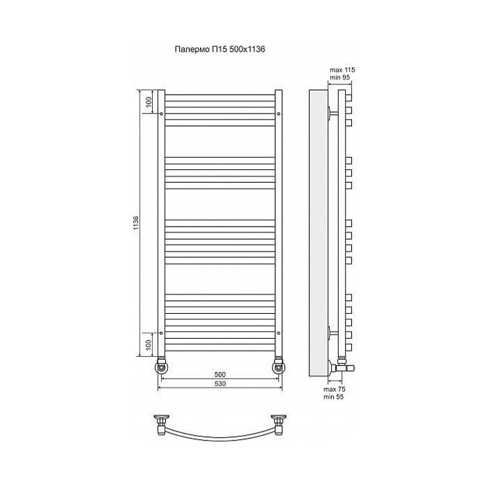 Полотенцесушитель водяной Terminus Палермо П15 500x1136 купить в интернет-магазине сантехники Sanbest