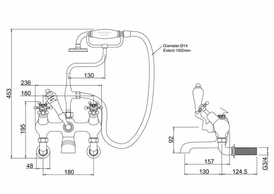 Смеситель для ванны Burlington BI21-QT хром/ручки белые купить в интернет-магазине сантехники Sanbest