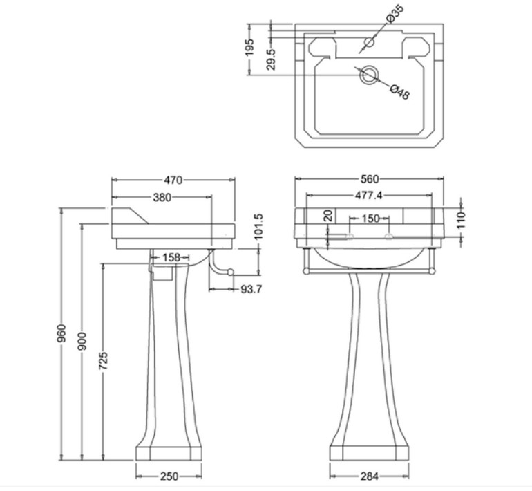 Раковина с пьедесталом Burlington Edwardian B4 3TH 96 с полотенцедержателем купить в интернет-магазине Sanbest