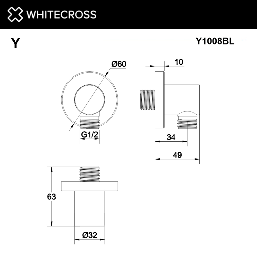 Подключение для шланга WhiteCross Y Y1008BL черный купить в интернет-магазине сантехники Sanbest