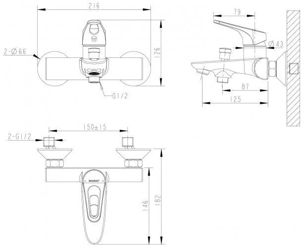 Смеситель для ванны Bravat DROP-D F648162C-B-RUS купить в интернет-магазине сантехники Sanbest