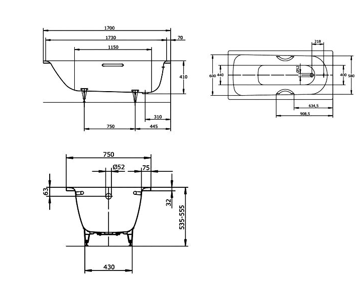 Стальная ванна Kaldewei Saniform Plus Star 336 170х75 Antislip купить в интернет-магазине Sanbest