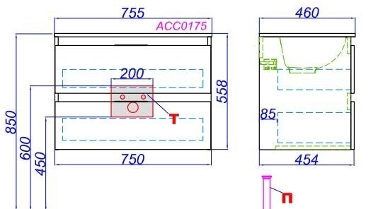 Тумба с раковиной Aqwella Accent 75 дуб золотой для ванной в интернет-магазине Sanbest