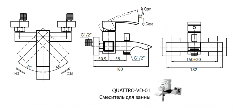 СМЕСИТЕЛЬ ДЛЯ ВАННЫ И ДУША CEZARES QUATTRO-VD ВАННЫ  купить в интернет-магазине сантехники Sanbest