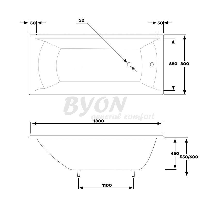 Ванна чугунная Byon Milan 180x80 купить в интернет-магазине Sanbest