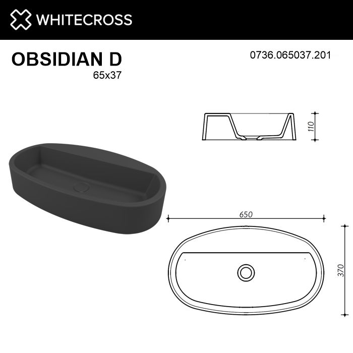 Раковина WhiteCross Obsidian 65x37 черный матовый купить в интернет-магазине Sanbest