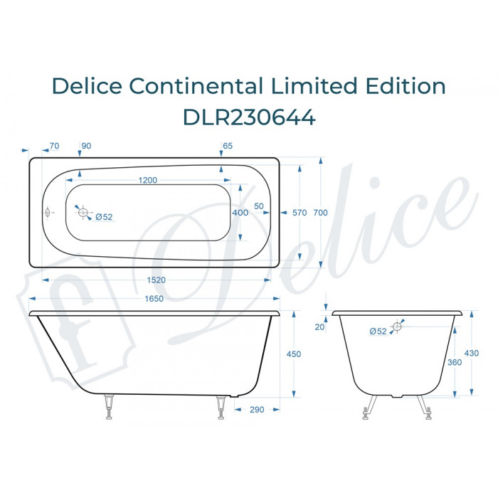 Ванна Delice Continental Limited Edition 165х70 DLR230644 белая купить в интернет-магазине Sanbest