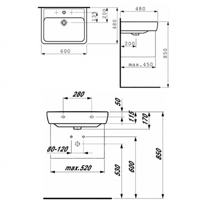 Раковина Laufen Pro 8.1895.2.000.104.1 купить в интернет-магазине Sanbest