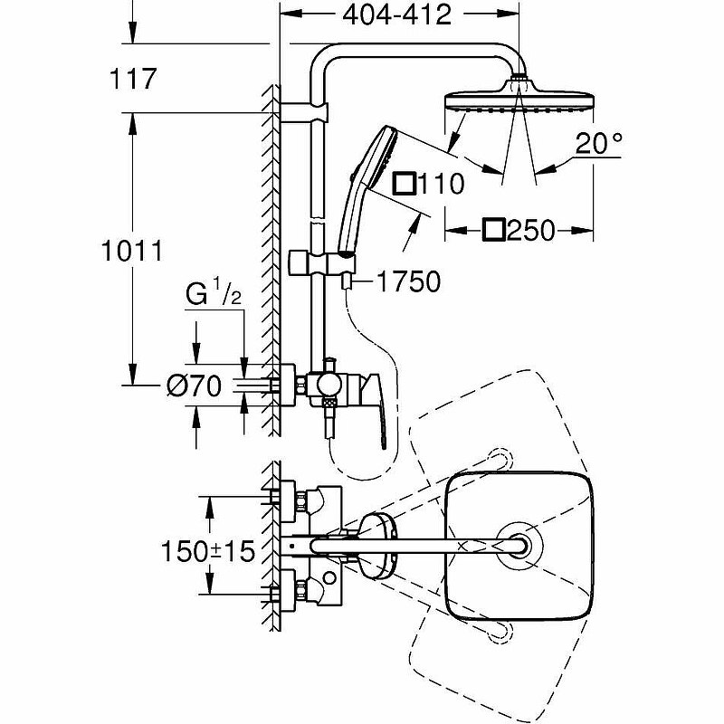 Душевая система Grohe Tempesta Cube 250 26692001 хром купить в интернет-магазине сантехники Sanbest