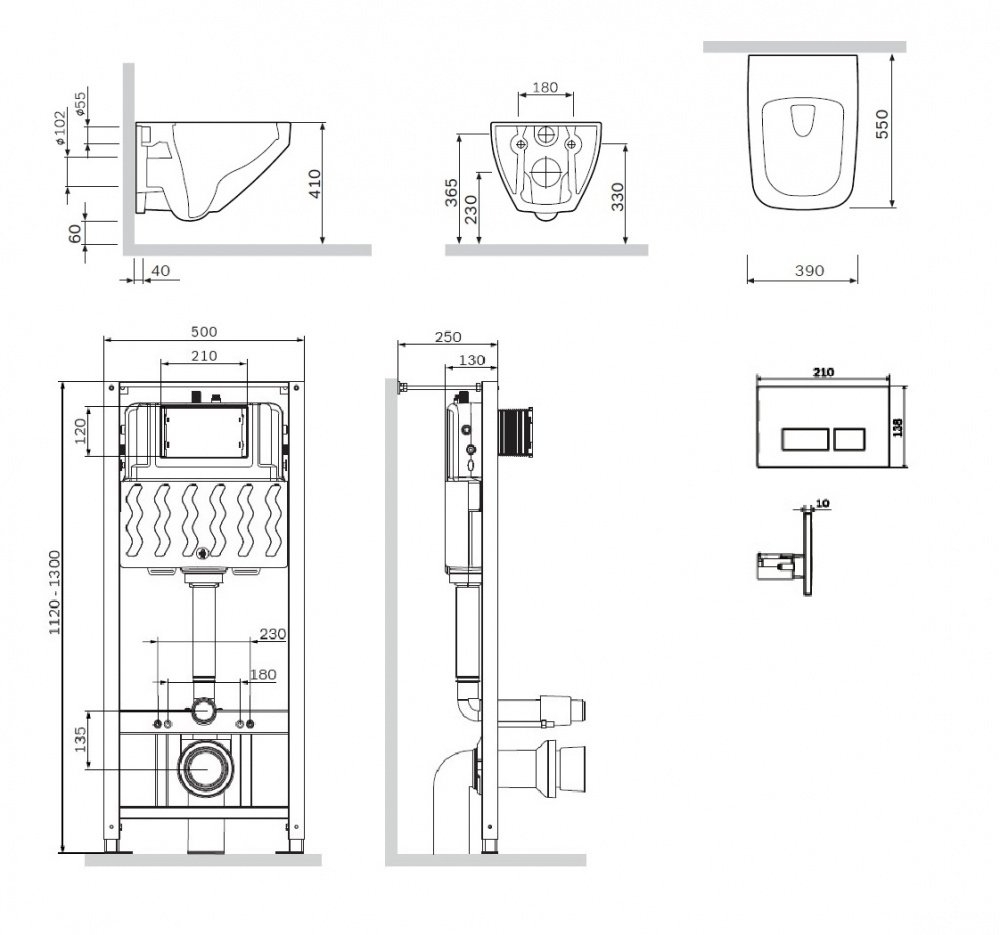 Унитаз подвесной в комплекте с инсталляцией и клавишей AM.PM Inspire 2.0 IS47051.50A1700 купить в интернет-магазине Sanbest