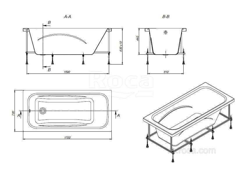 Ванна Roca Line ZRU9302924 170х70 купить в интернет-магазине Sanbest