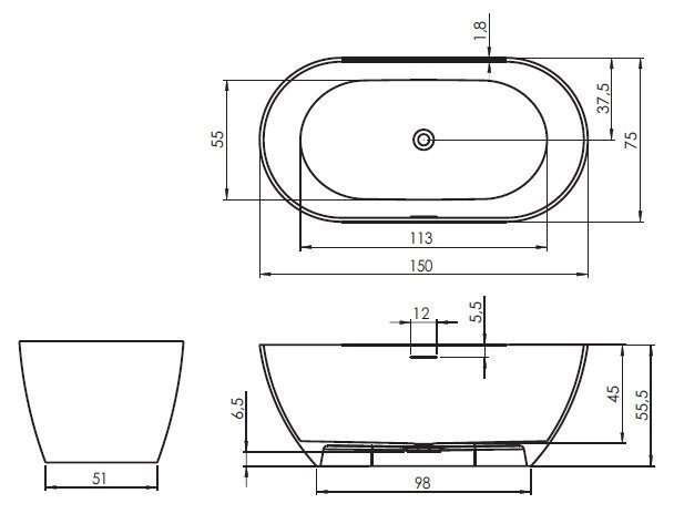 Ванна мраморная Riho Bilbao 150x75 купить в интернет-магазине Sanbest