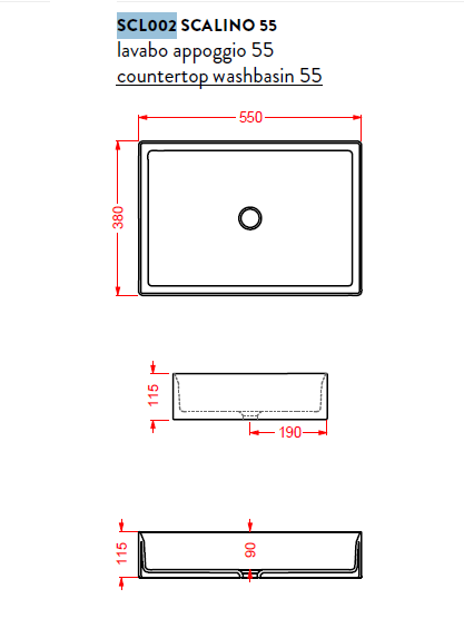 Раковина накладная Artceram SCALINO 38х55 SCL002 05 00 купить в интернет-магазине Sanbest