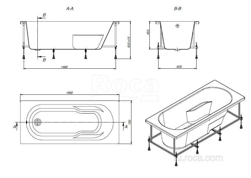 Ванна Roca Genova-N ZRU9302973 160x70 купить в интернет-магазине Sanbest