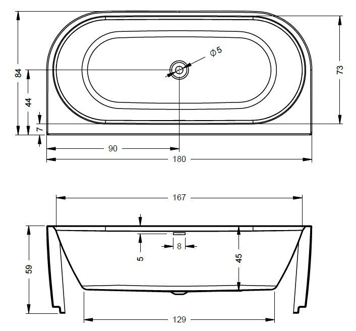 Ванна акриловая Riho DESIRE WALL MOUNTE B2W 180x84 купить в интернет-магазине Sanbest